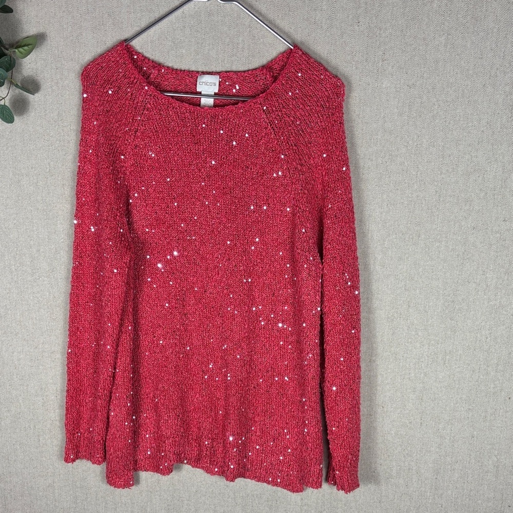 Chicos > Red Sequin Sweater 2/ Medium - Picture 7 of 9